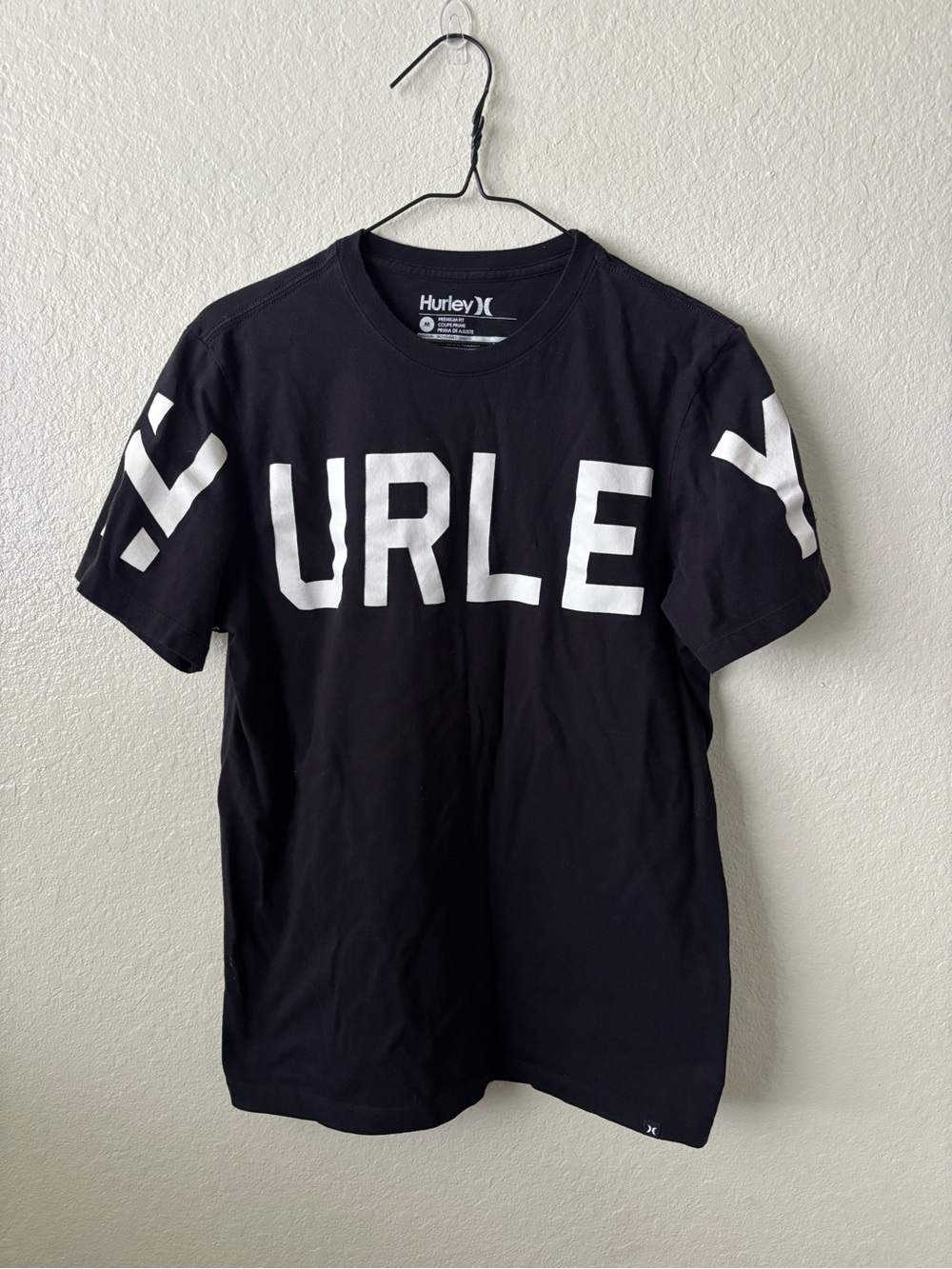 Hurley Black Short Sleeve Logo Crew Tee with White Print